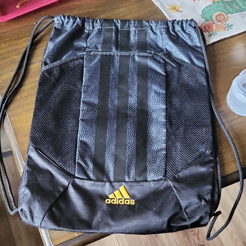 Adidas Black and Gray Drawstring Backpack